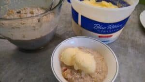 bowl of oatmeal with ice cream on top