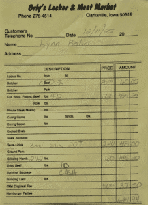 Receipt for Beef Processing