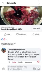 Screenshot of comment about ground beef