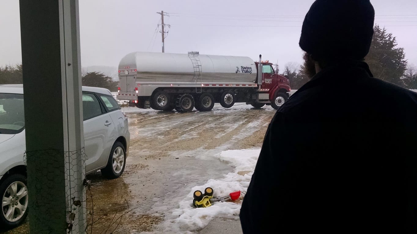 Milk Hauler Arriving in the Winter