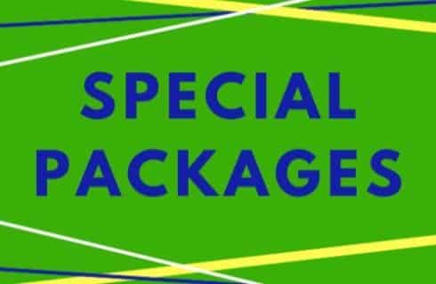 The text Special Packages in blue on a green background